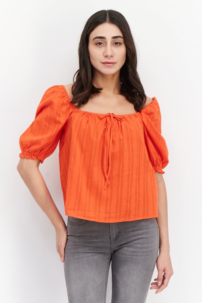 Sanctuary Women Square Neck Puffed Sleeve Crop Top, Red - Image 1